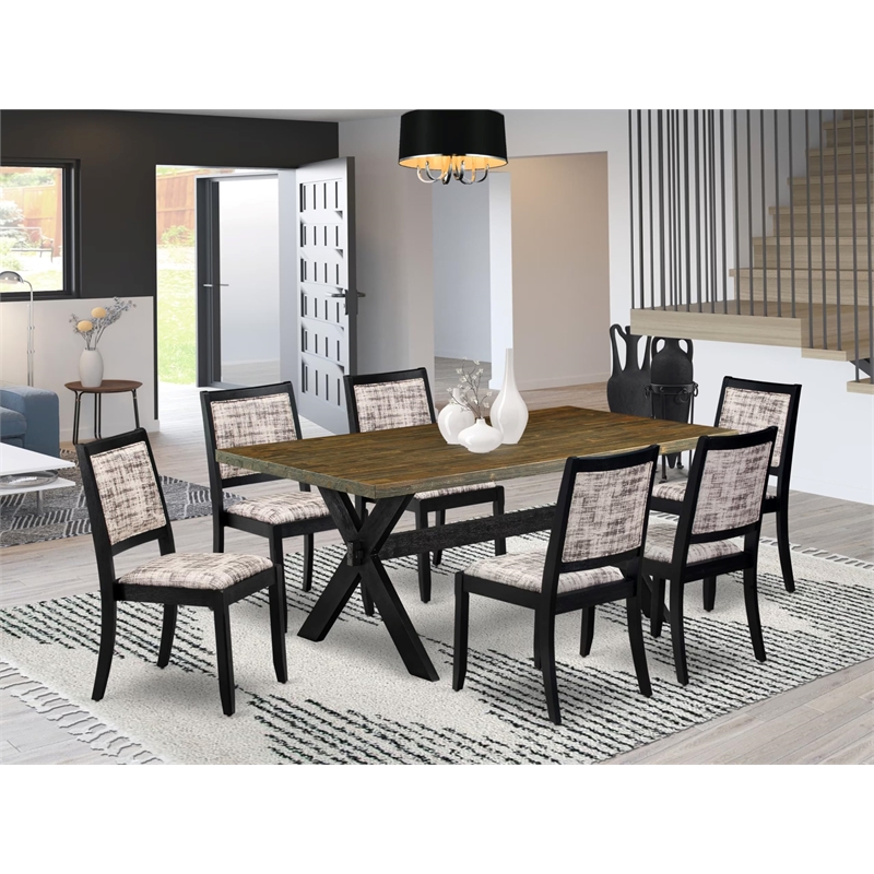 East West Furniture X-Style 7-Piece Kitchen Table Set in Distressed Jacobean