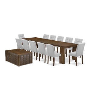 East West Furniture Xtenczar 14-Piece Extendable Dining Set in Walnut Finish