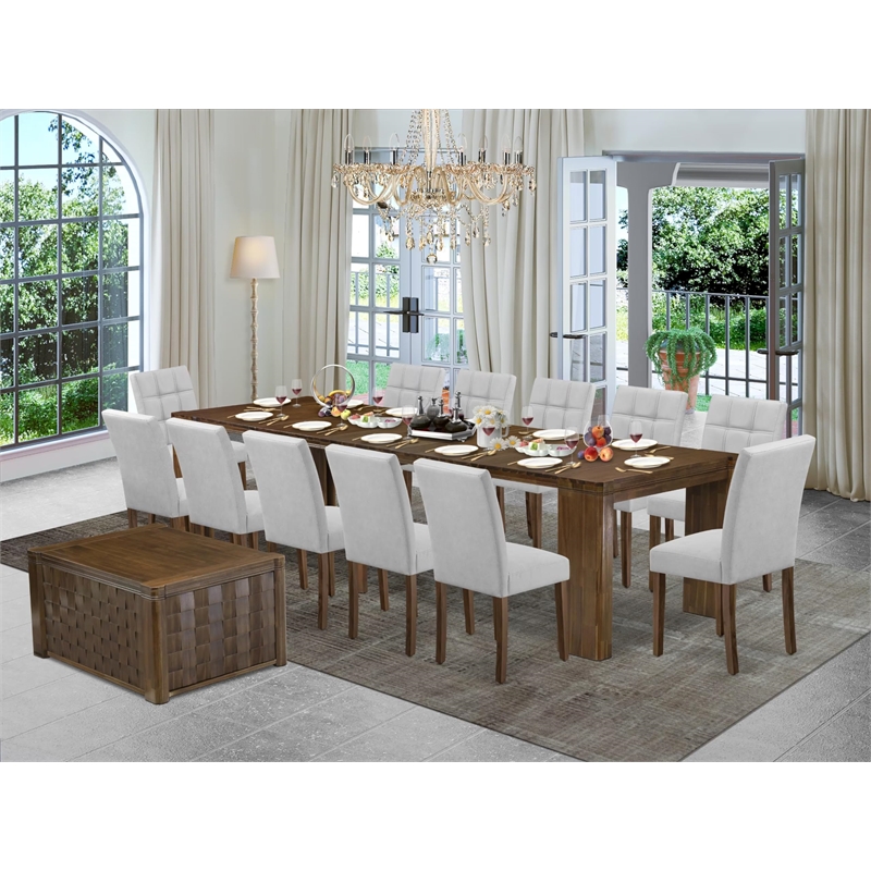 East West Furniture Xtenczar 14-Piece Extendable Dining Set in Walnut Finish