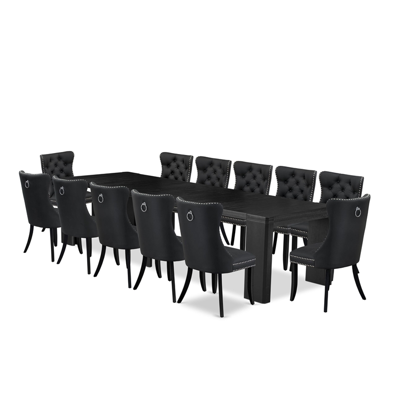 East West Furniture Xtenczar 13 -Piece Dining Room Table Set in Black Finish