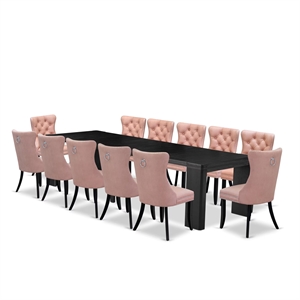 East West Furniture Xtenczar 13 -Piece Dining Room Table Set in Black Finish