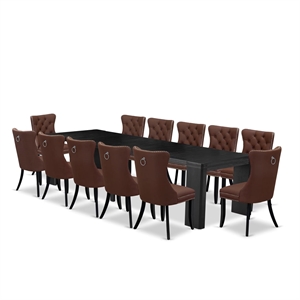 East West Furniture Xtenczar 13 -Piece Dining Room Table Set in Black Finish