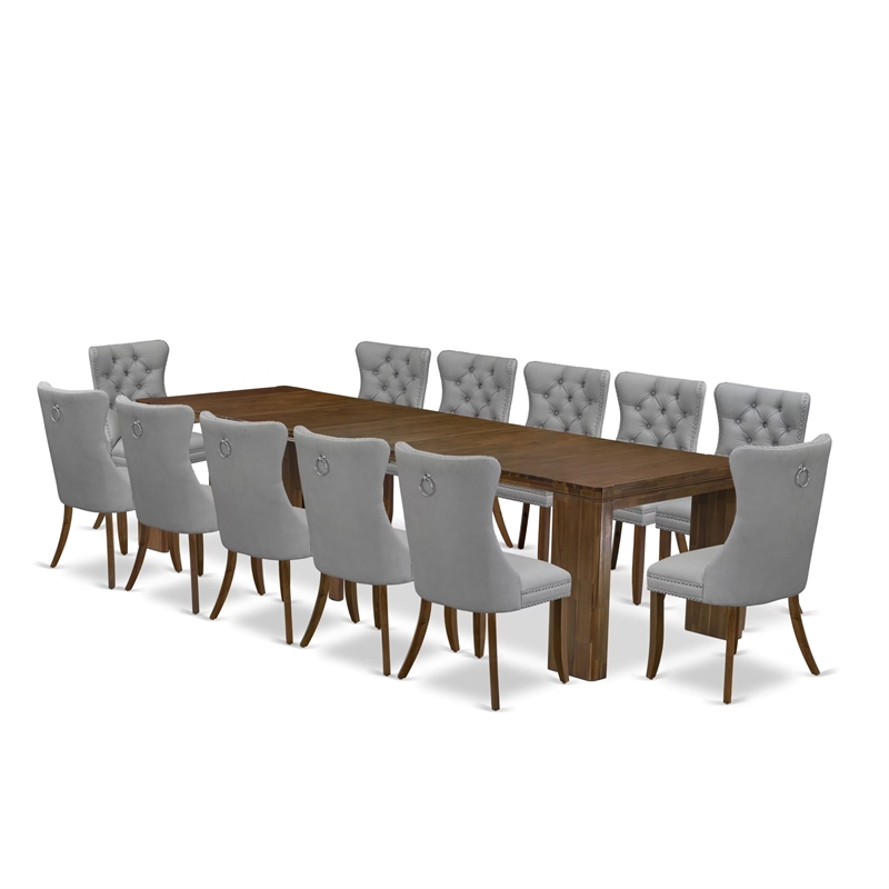 East West Furniture Xtenczar 13-Piece Extendable Dining Set in Walnut Finish