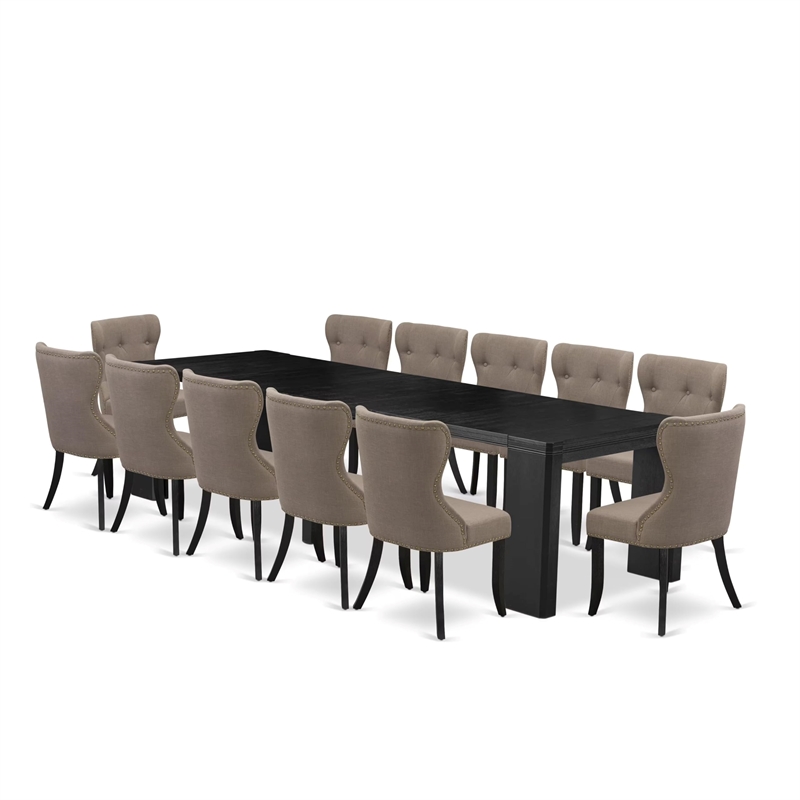 East West Furniture Xtenczar 13 -Piece Dining Room Table Set in Black Finish