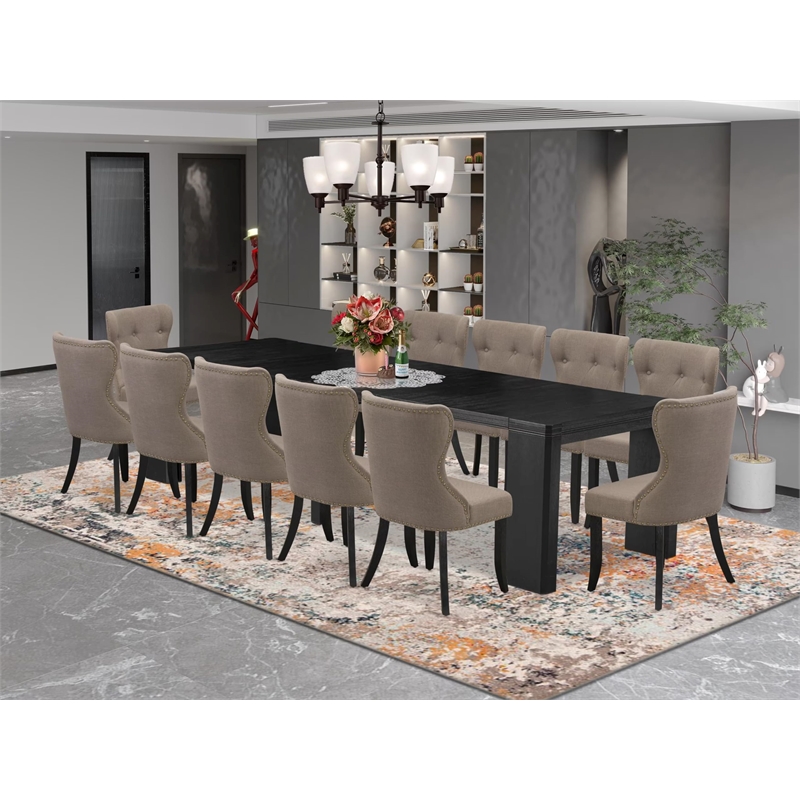 East West Furniture Xtenczar 13 -Piece Dining Room Table Set in Black Finish
