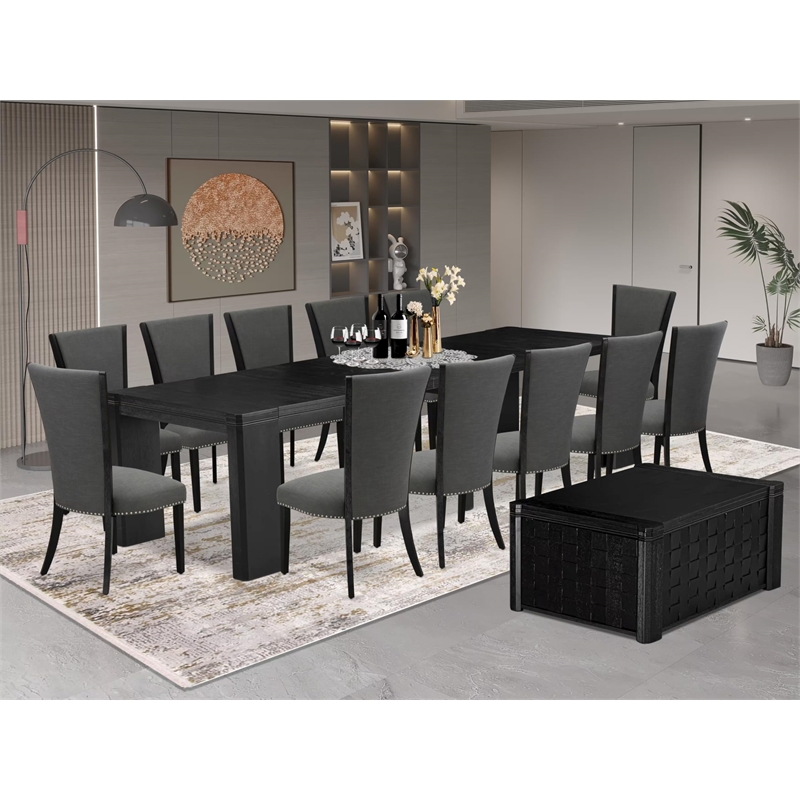 East West Furniture Xtenczar 14 -Piece Dining Room Table Set in Black Finish