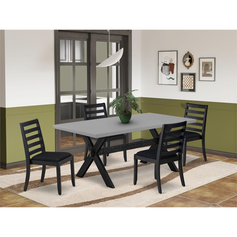 East West Furniture X-Style 5-Piece Dining Room Set in Cement Finish