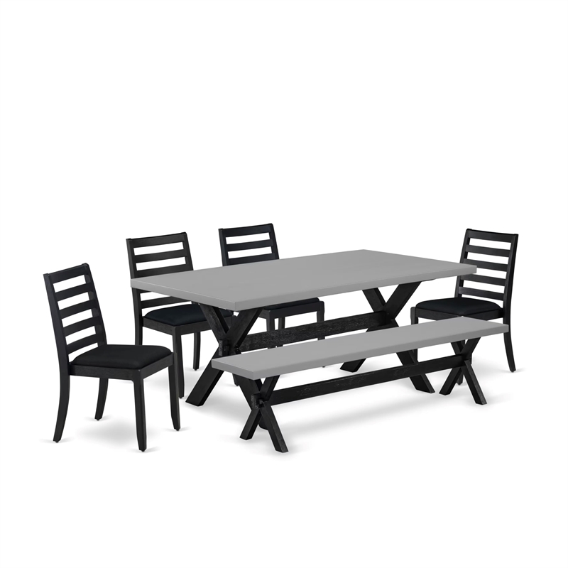 East West Furniture X-Style 6-Piece Kitchen Table Set in Cement Finish