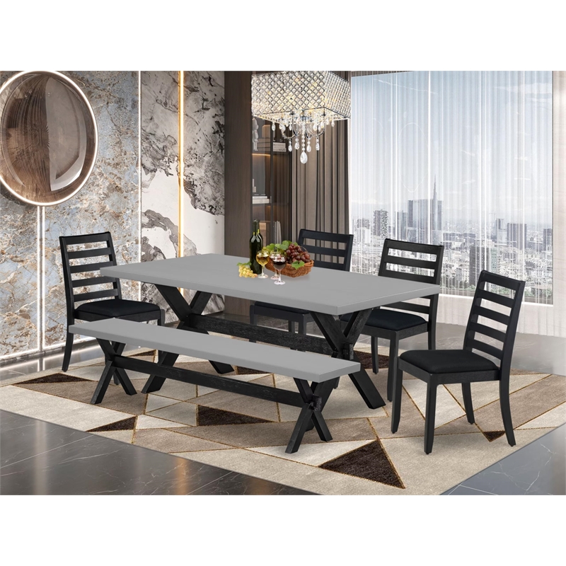 East West Furniture X-Style 6-Piece Kitchen Table Set in Cement Finish
