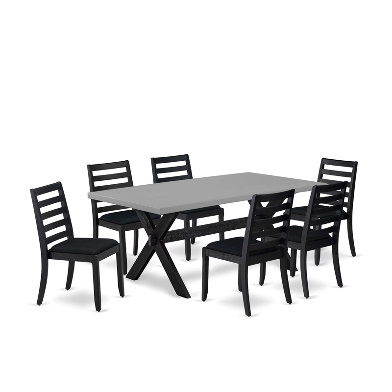 East West Furniture X-Style 7-Piece Modern Dining Table Set in Cement Finish