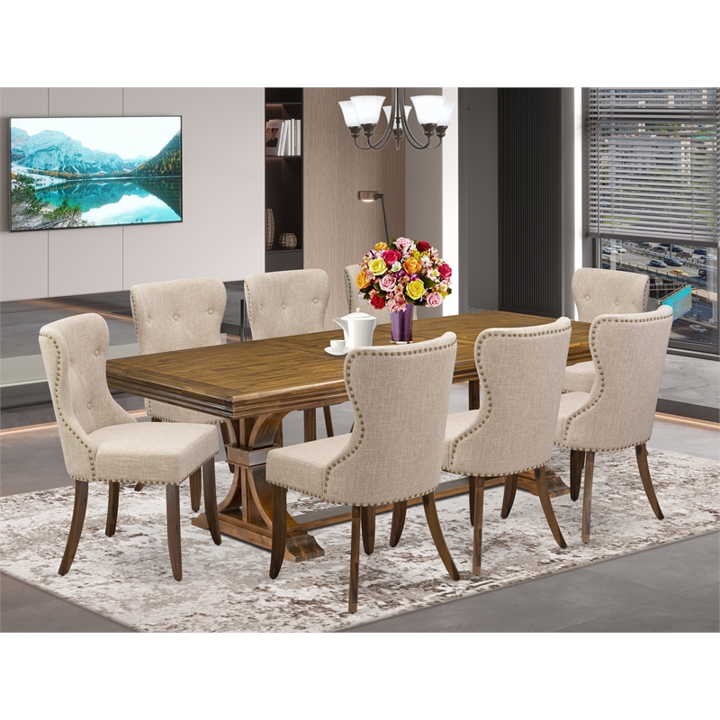East West Furniture Northcliffe 9-Piece Dinner Table Set in Walnut Finish