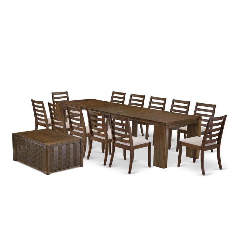 East West Furniture Xtenczar 14-Piece Extendable Dining Set in Walnut Finish