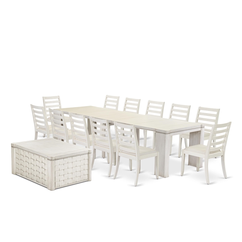 East West Furniture Xtenczar 14-Piece Extendable Dining Set in White Finish