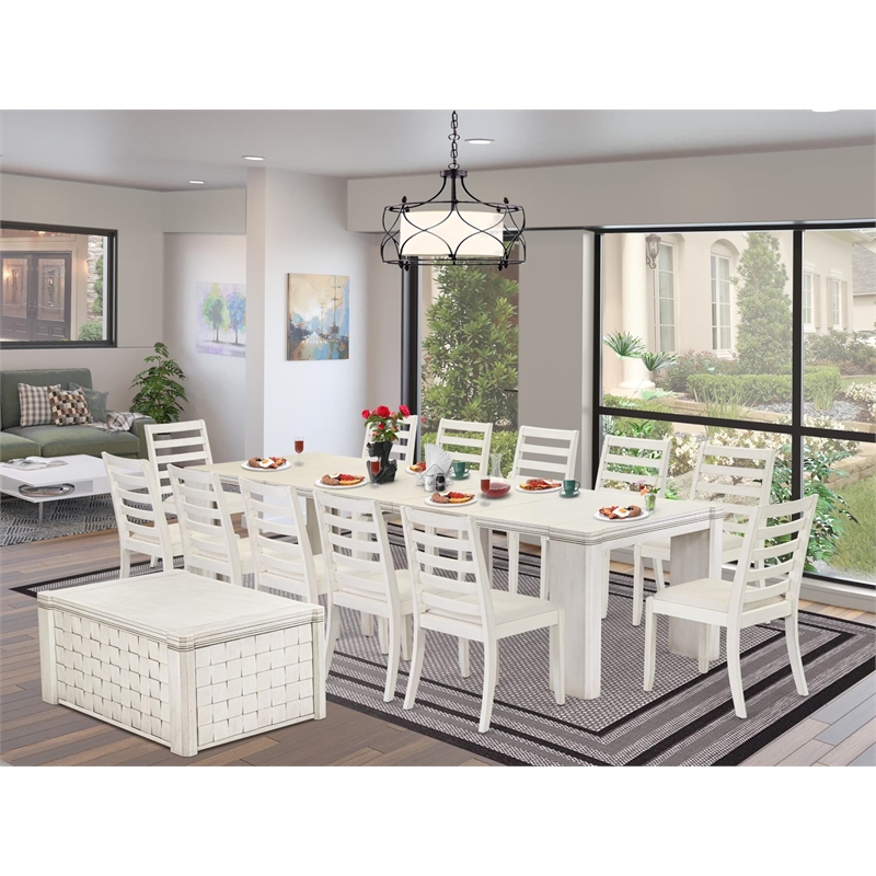 East West Furniture Xtenczar 14-Piece Extendable Dining Set in White Finish
