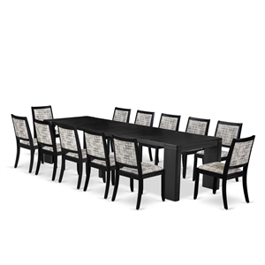 East West Furniture Xtenczar 13 -Piece Dining Room Table Set in Black Finish