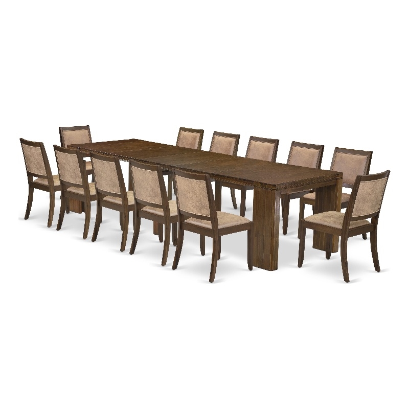 East West Furniture Xtenczar 13-Piece Extendable Dining Set in Walnut Finish