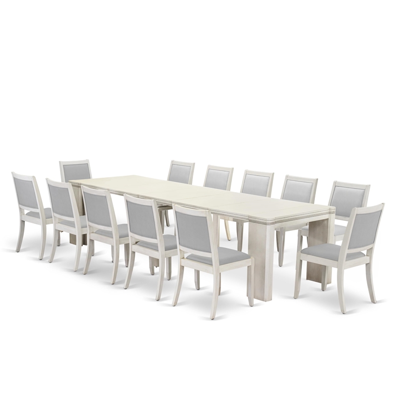 East West Furniture Xtenczar 13-Piece Extendable Dining Set in White Finish