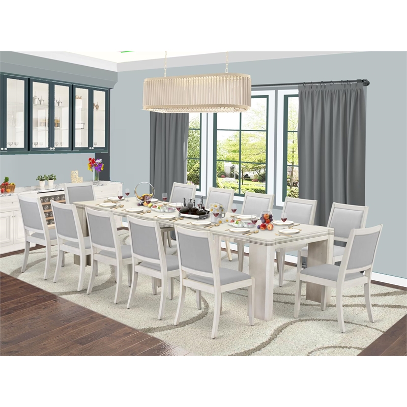 East West Furniture Xtenczar 13-Piece Extendable Dining Set in White Finish