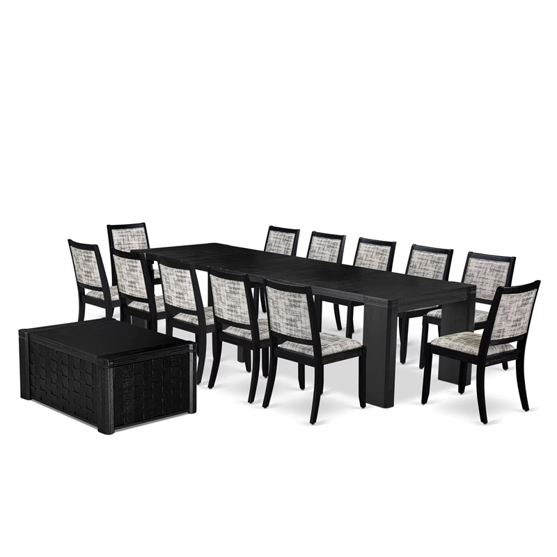 East West Furniture Xtenczar 14-Piece Dining Room Table Set in Black Finish