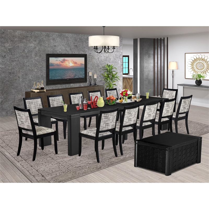 East West Furniture Xtenczar 14-Piece Dining Room Table Set in Black Finish