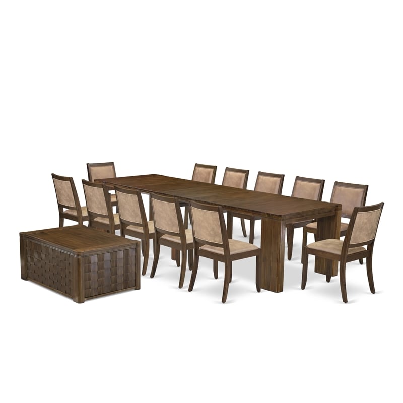 East West Furniture Xtenczar 14-Piece Extendable Dining Set in Walnut Finish