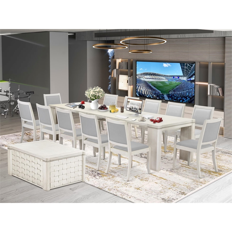 East West Furniture Xtenczar 14-Piece Extendable Dining Set in White Finish