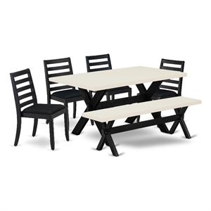 East West Furniture X-Style 6-Piece Kitchen Table Set in Linen White Finish