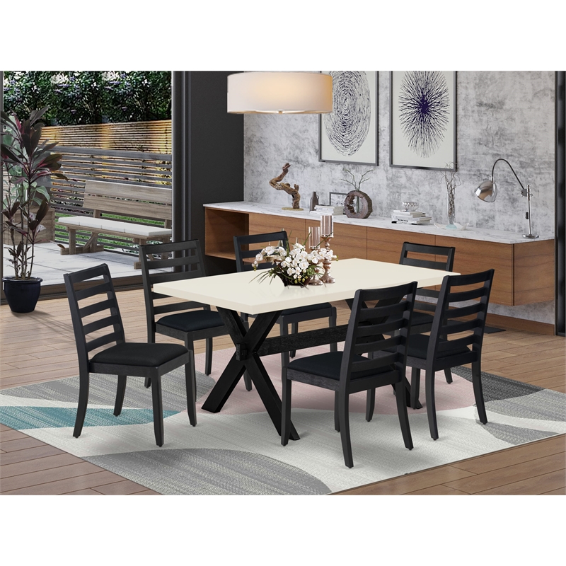 East West Furniture X-Style 7-Piece Modern Dining Table Set in Linen White