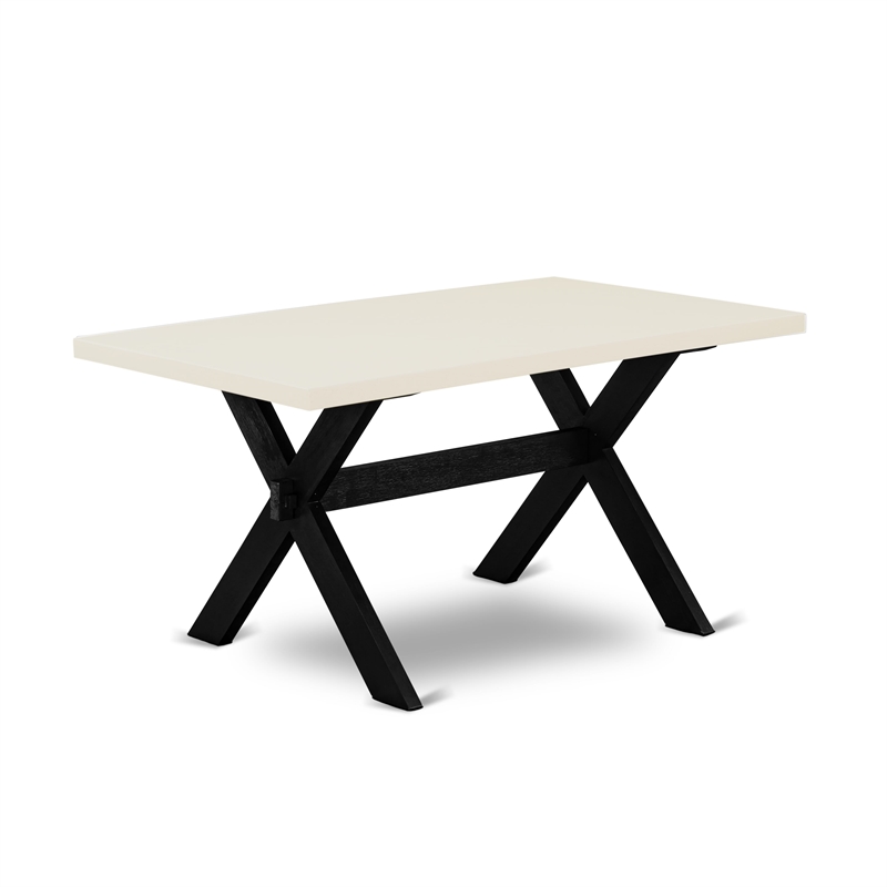 East West Furniture X-Style 7-Piece Modern Dining Table Set in Linen White