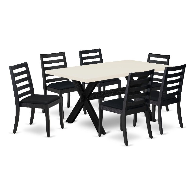 East West Furniture X-Style 7-Piece Modern Dining Table Set in Linen White