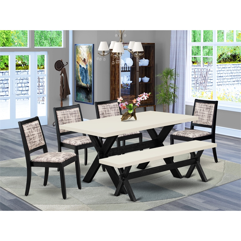 East West Furniture X-Style 6-Piece Dining Table Set in Linen White Finish