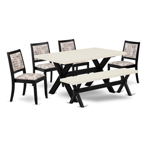 East West Furniture X-Style 6-Piece Dining Table Set in Linen White Finish