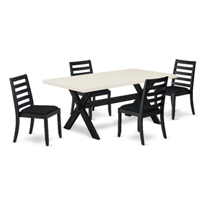 East West Furniture X-Style 5-Piece Dining Table Set in Linen White Finish