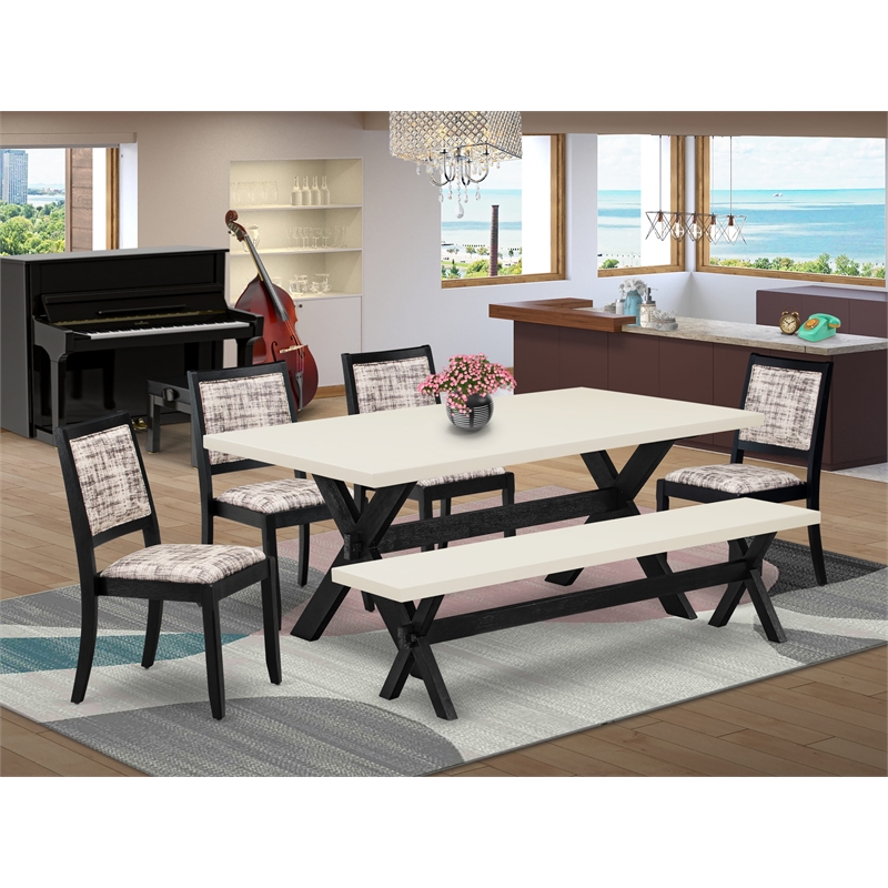 East West Furniture X-Style 6-Piece Dining Table Set in Linen White Finish