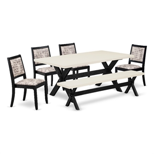 East West Furniture X-Style 6-Piece Dining Table Set in Linen White Finish