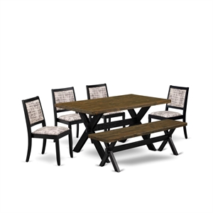 East West Furniture X-Style 6-Piece Dining Table Set in Distressed Jacobean