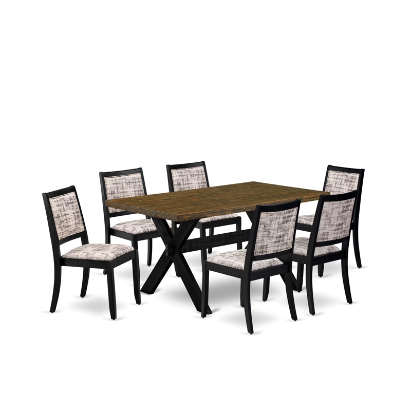 East West Furniture X-Style 7-Piece Kitchen Table Set in Distressed Jacobean