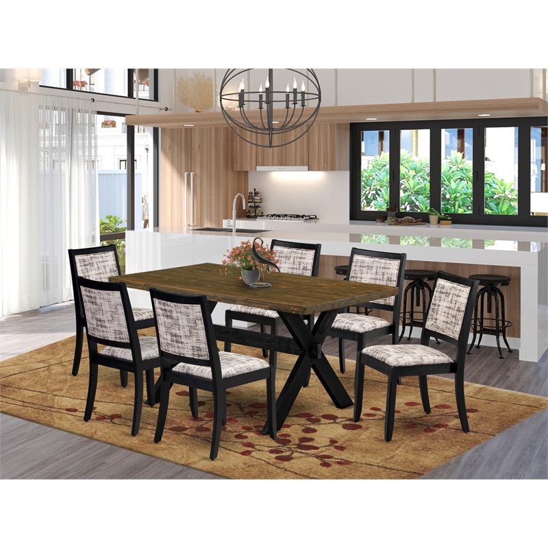 East West Furniture X-Style 7-Piece Kitchen Table Set in Distressed Jacobean