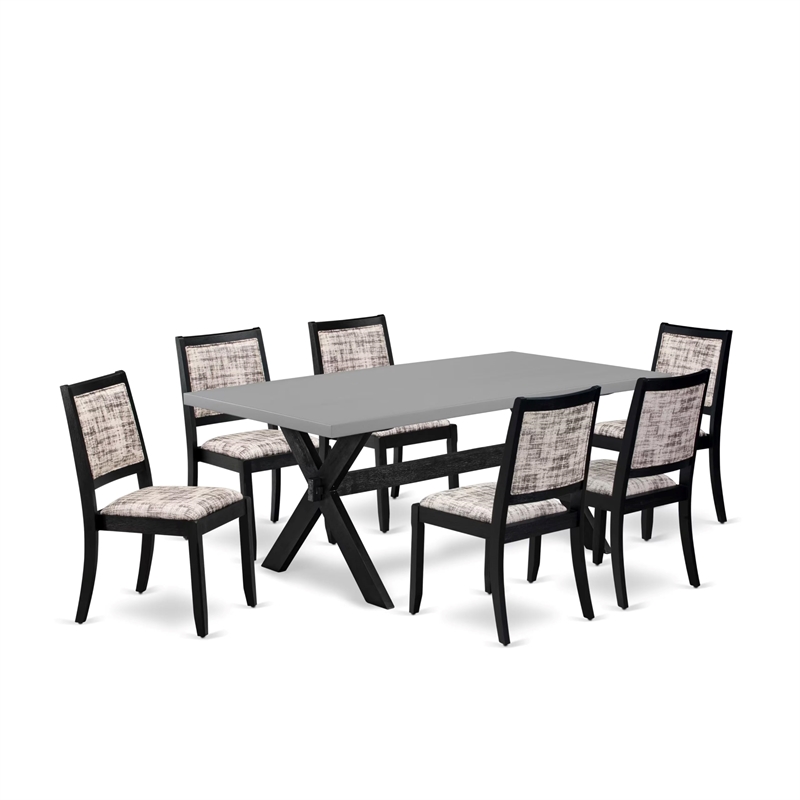 East West Furniture X-Style 7-Piece Kitchen Dining Set in Cement Finish