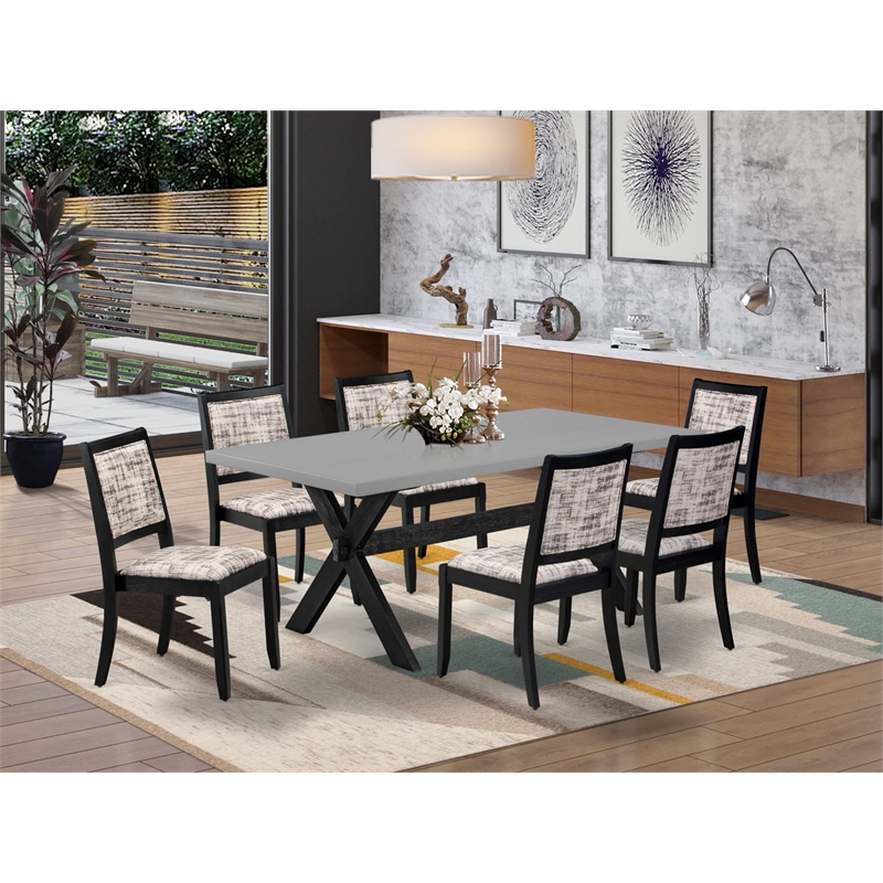 East West Furniture X-Style 7-Piece Kitchen Dining Set in Cement Finish