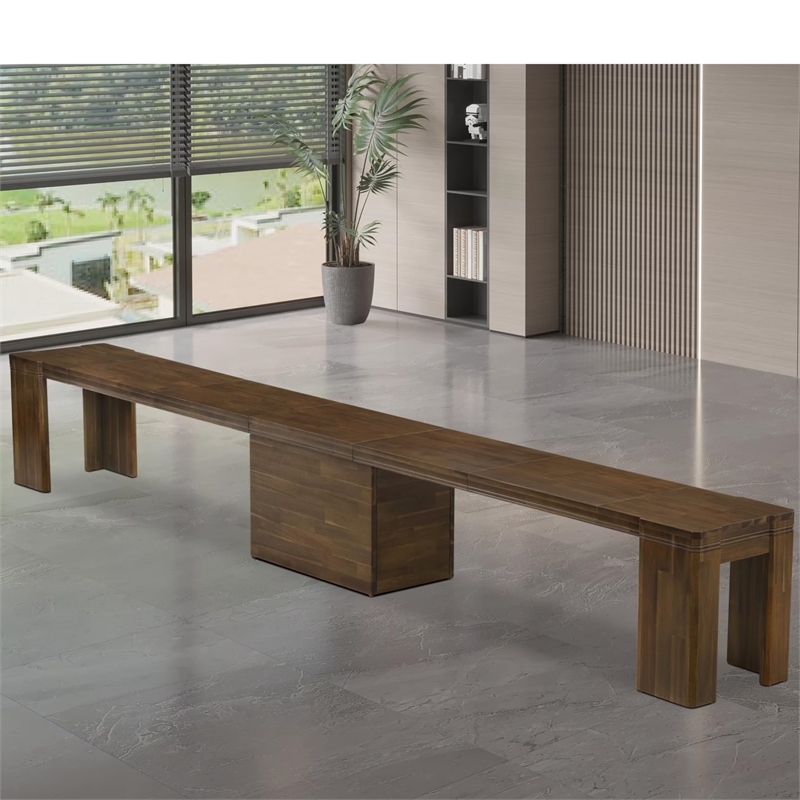East West Furniture Xtenczar Extendable Modern Bench in Walnut Finish