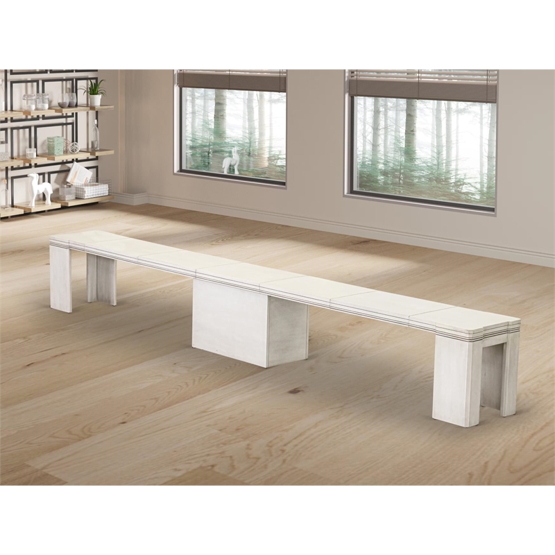 East West Furniture Xtenczar Extendable Modern Bench in White Finish
