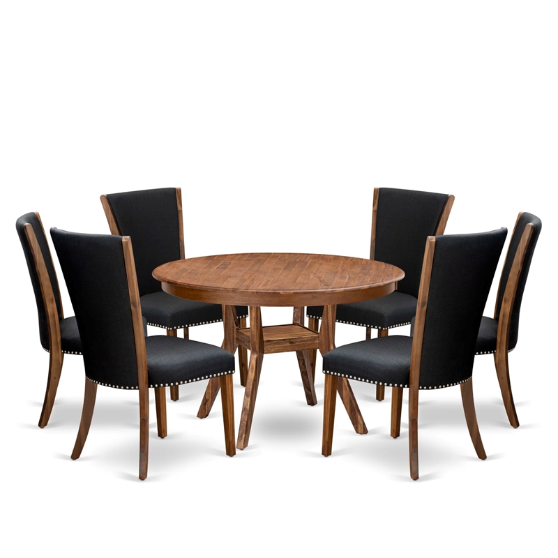 East West Furniture Ferris 7 Piece Round Dinette Set in Walnut Finish