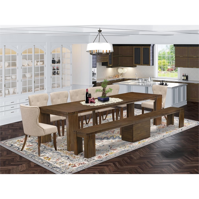East West Furniture Xtenczar 9-Piece Extendable Dining Set in Walnut Finish