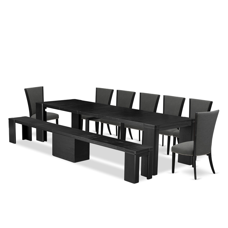 East West Furniture Xtenczar 9 -Piece Dining Room Table Set in Black Finish