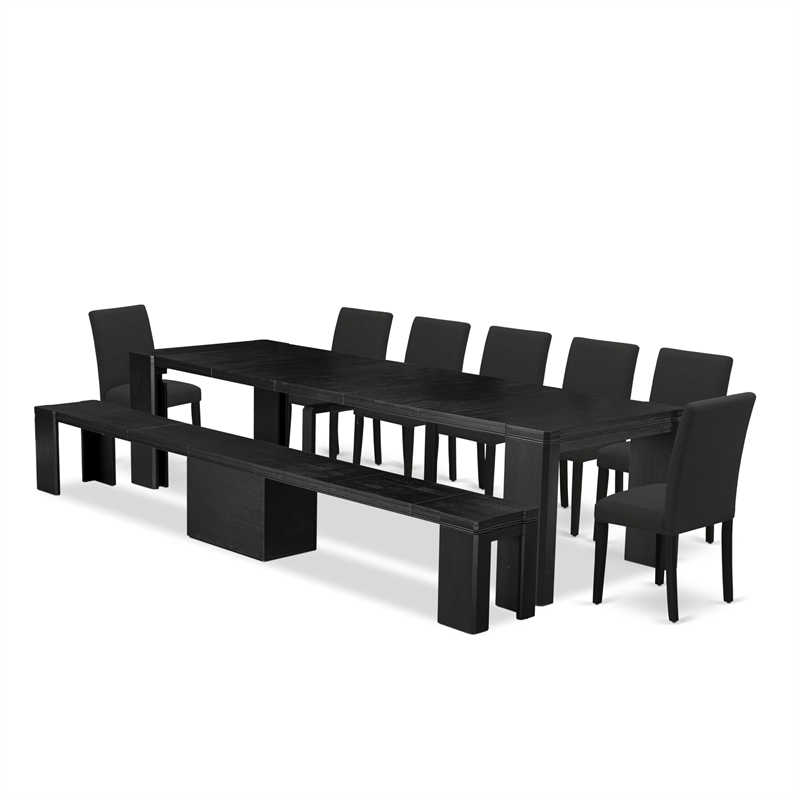 East West Furniture Xtenczar 9 -Piece Dining Room Table Set in Black Finish