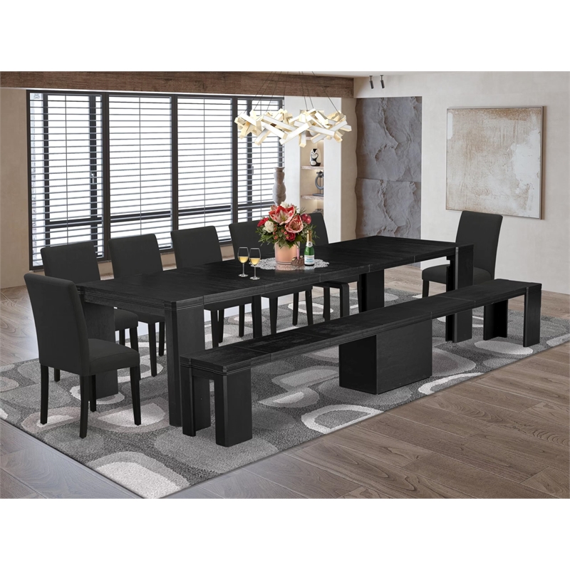 East West Furniture Xtenczar 9 -Piece Dining Room Table Set in Black Finish
