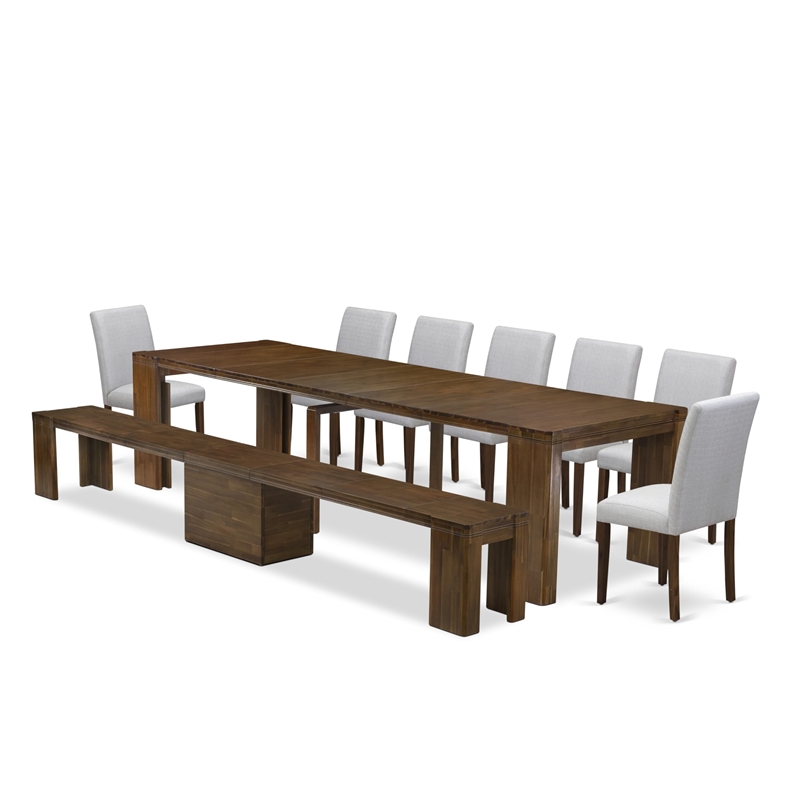 East West Furniture Xtenczar 9-Piece Extendable Dining Set in Walnut Finish