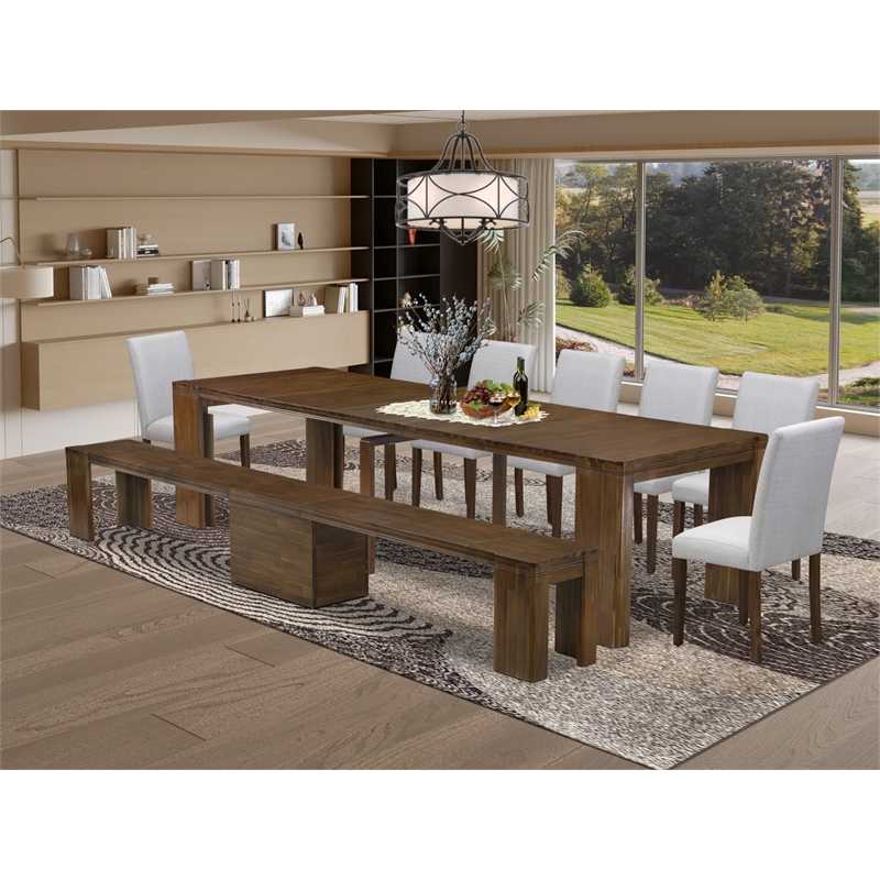East West Furniture Xtenczar 9-Piece Extendable Dining Set in Walnut Finish