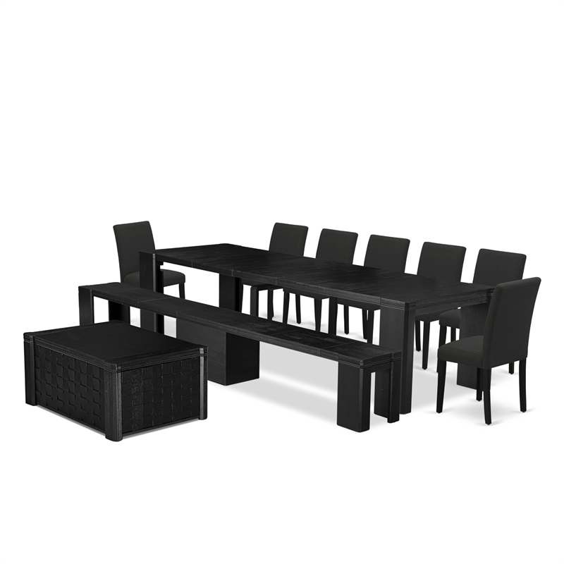 East West Furniture Xtenczar 10 -Piece Dining Room Table Set in Black Finish